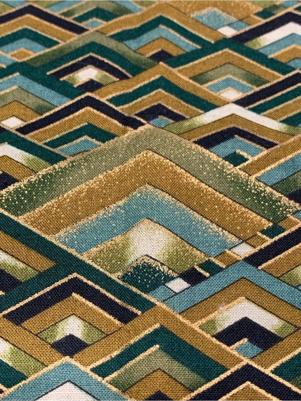 Hi Fashion Fabrics Art Deco Cotton Remnant Quilt Scraps Gold, Green, Black
